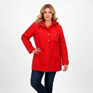 Calvin Klein Women's Vibrant Red‎ Hooded Rain Anorak Utility Jacket size XL